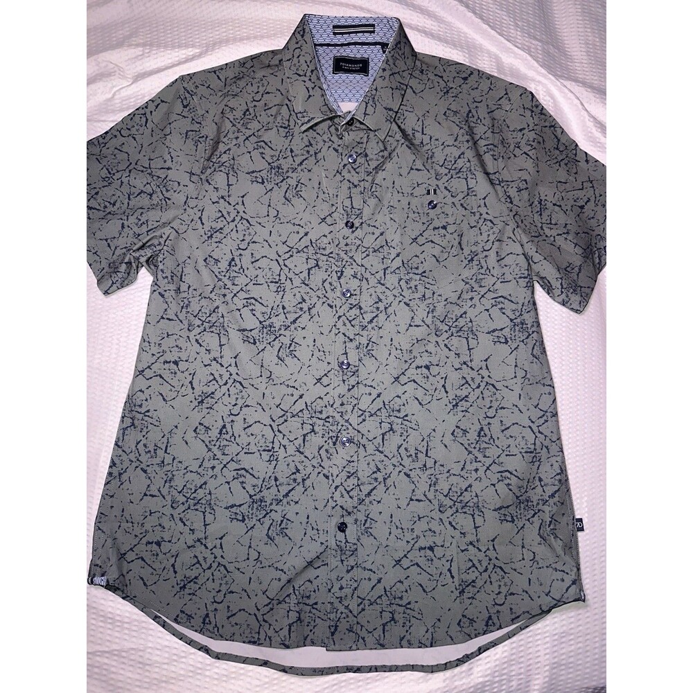 7 Diamonds Shirt Mens Medium Button Down Short Sleeve green abstract stretch